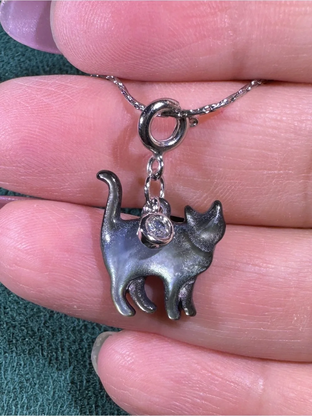 Black Mother of Pearl Cat Adjustable Necklace